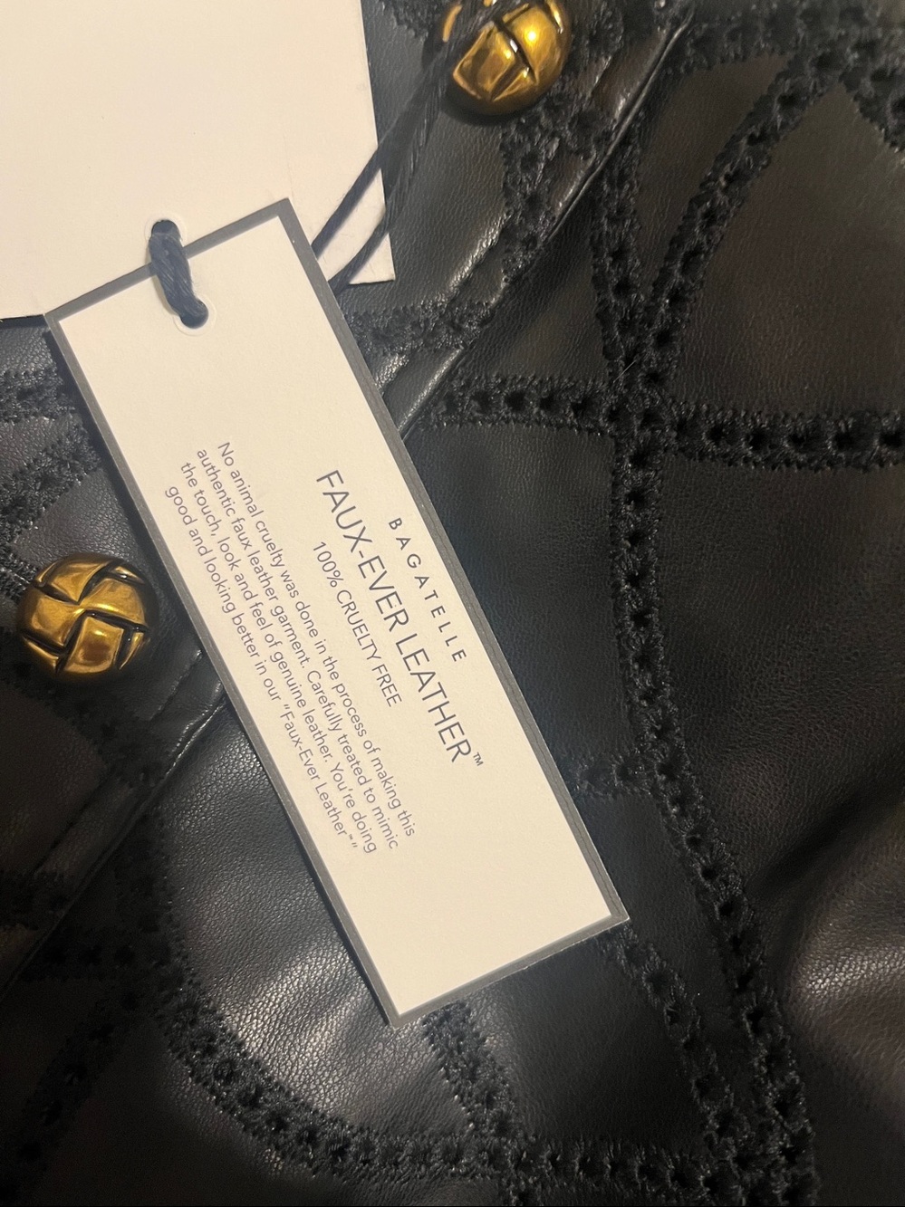 New bagatelle Black Patterned Leather Jacket with Gold Buttons size L - Picture 14 of 15